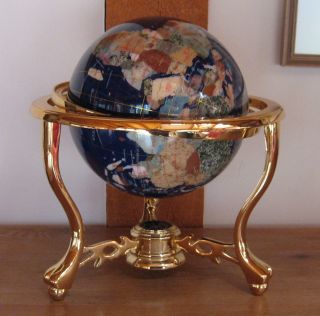 Gemstone World Globe Semi Precious Stones Mother of Pearl with Compass