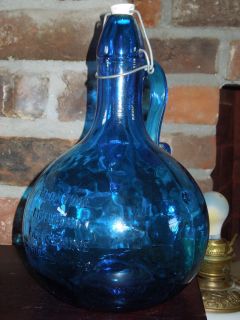 Italian Blue Glass Bottle Gallon Jug Jar Good Luck Old Mountain