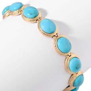 Technibond Framed Turquoise Cabochon Gemstone Bracelet 14k Gold Clad