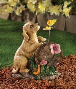 golden retriever dog puppy solar light garden statue