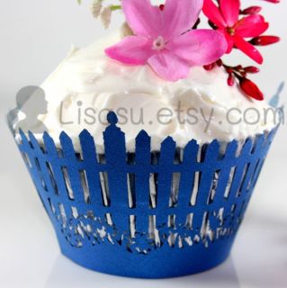 White Garden Picket Fence Lace Cupcake Wrappers Wedding Party Cake