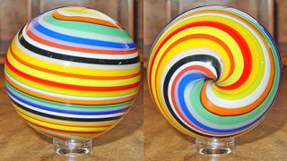 Signed FRITZ GLASS 2 Multi Colored Swirled Art Glass Marble
