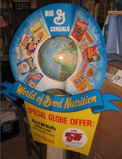 General Mills cereal box store display Rand McNally globe Kaboom
