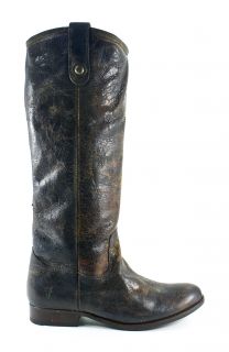 Frye Melissa Button Chocolate Brown Leather Cowboy Pull on Boots Shoes