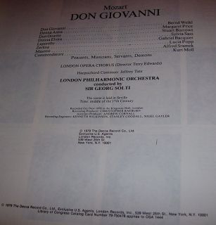 Don Giovanni 1978 Solti Weikl Price London UK London ffrr Stereo 4LP