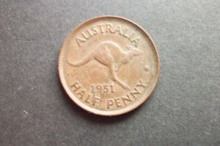 1951 George VI Australia Half Penny Coin