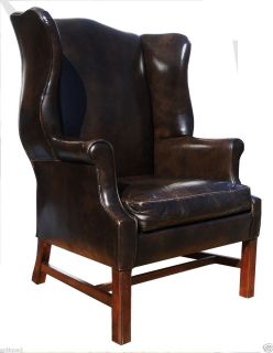  GEORGIAN CHINESE CHIPPENDALE GEORGE II STYLE LEATHER WING LOUNGE CHAIR