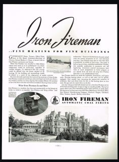 1935 Iron Fireman Coal Furnace Boiler Toronto Canada Chorley Park Ad