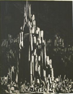 GEORGE MILLER ORIGINAL CITYSCAPE ABSTRACT CHARCOAL PAINTING SIGNED