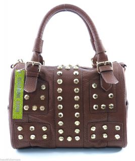 Gianni Bini Gold Studded Brown Faux Leather Bailee Satchel Handbag NWT