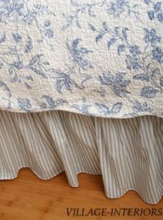  BRIGHTON FRENCH COUNTRY BLUE & WHITE TOILE TWIN QUILT SET 100% COTTON