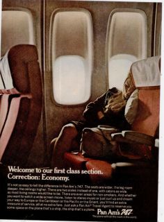 1970 Pan Am Airlines 747 Cabin Seat Photo Print Ad