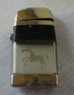 Vintage Scripto Vu Lighter Black Band w Gold Horse