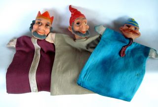  Vintage Hand Puppets Cheerful Woodsman Kindly King Gendarme Cop