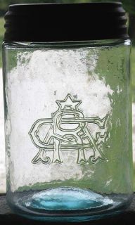Rag Monogram Gilchrist Quart Fruit Jar w Pickle Pusher Cap