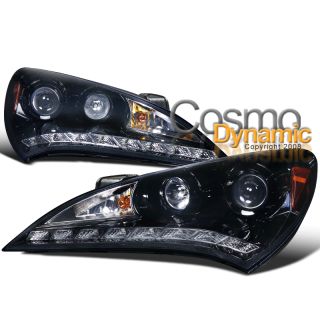 Glossy Black for 10 12 Genesis Coupe Smoke LED DRL Projector