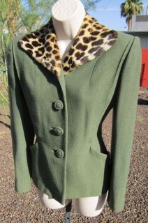   40s TAILORED suit dress jacket w GEOFFREY cat leopard print VLV