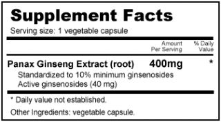Panax Ginseng Extract Vegetable Capsules   Supplement Facts