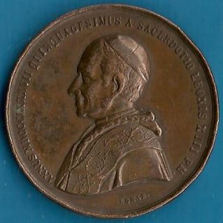 Pope Leo XIII Vatican 1887 Large Copper Medal