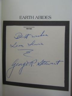  inscription by author, Earth Abides, George R Stewart, Easton Press