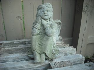 Vintage Old Concrete Weathered Garden Angel Statue