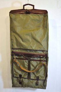  Vintage Hartmann Khaki Nylon Leather Burgundy Trim Garment Bag