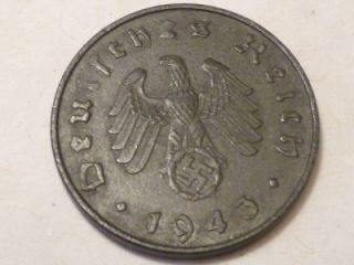 1943 German Nazi Swastika Coin 10 PF 3rd Reich All High Grade Comb