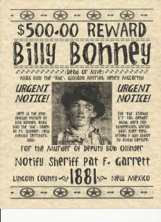  wanted posters OUTLAW BILLY THE KID DEAD IN SHOOT OUT WITH PAT GARRET