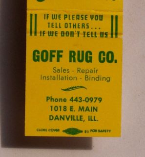 1960s Matchbook Goff Rug Co Danville IL Vermilion Co