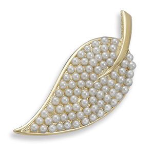 14k Gold Plated Pearl Leaf Pin Brooch
