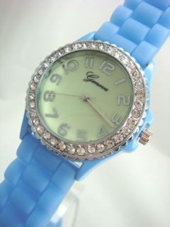  Glow in The Dark Large Face Silicone Jelly Crystal CZ Geneva Watch