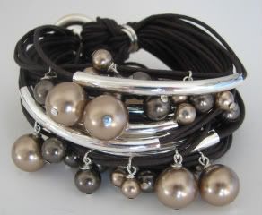 New Authentic Gillian Julius Brown Waxed Cotton Silver Pearl Bracelet