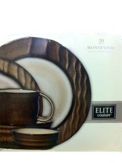 Gibson Dinnerware Set Elite Couture Montevino Brown 20 Piece Set