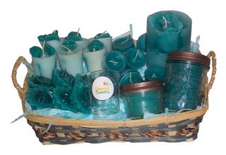 Wicker Oblong Candle Gift Basket Teal