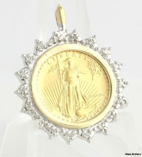  Eagle Coin Genuine Diamond Pendant 999 Gold Coin 14k Setting
