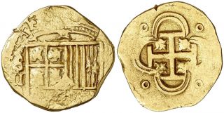 Spanish Gold Coin Felipe II Monarchi 1556 1598 No Date 2 Escudo SS764