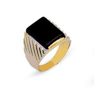 Mens Solid 14k Two Tone Gold Black Onyx Ring