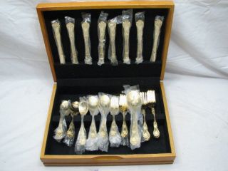 Rogers Cutlery Co Gold Tone Plated Flatware Set 45 pc Service for 8 W