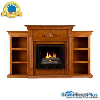 Gel Fireplace with Bookcases Glazed Pine Heater Accent Furniture with