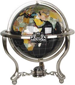  Onyx Ocean Silver Tripod Table Top Gem Gemstone World Map Globe