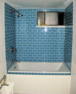 Sky Blue Glass Subway Tile 3x6 for Backsplashes Showers More Sample