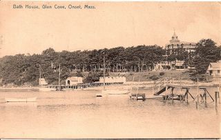 Early Onset MA Postcard Glen Cove Landings Changing Rooms Beach