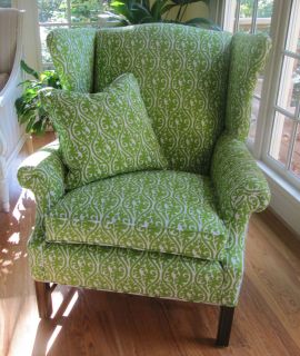 Spalding Glen Chippendale Style Wingback Chair in Green and White OK
