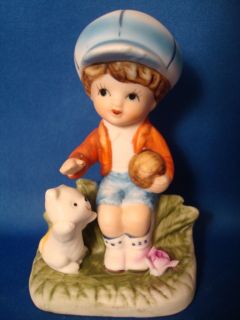 Homco Boy with Cat Figurine Statue 1430 V Porcelain