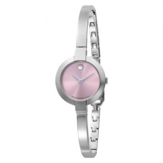Ladies Movado Bela Stainless Steel Pink Dial Bangle Bracelet Watch