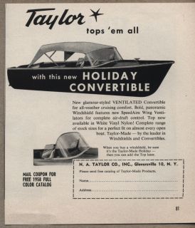 Vintage Ad Taylor Holiday Convertible Boat Tops Gloversville NY