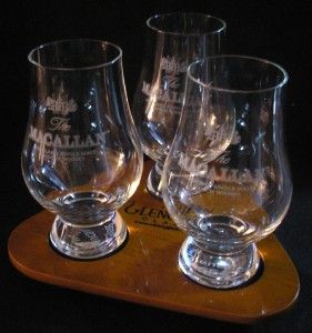 Macallan Glencairn Scotch Whisky Three Glass Flight Tray Set