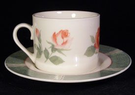 International Tableworks Stoneware Glen Rose Cup Saucers Pink Roses