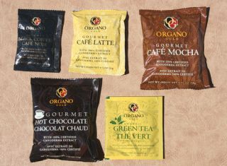 Organo Gold Coffee Samples (Black, Latte & Mocha) 1 Green Tea & 1 Hot