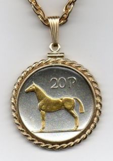 Gold Silver Coin Pendant Necklace Irish 20 Pence Horse